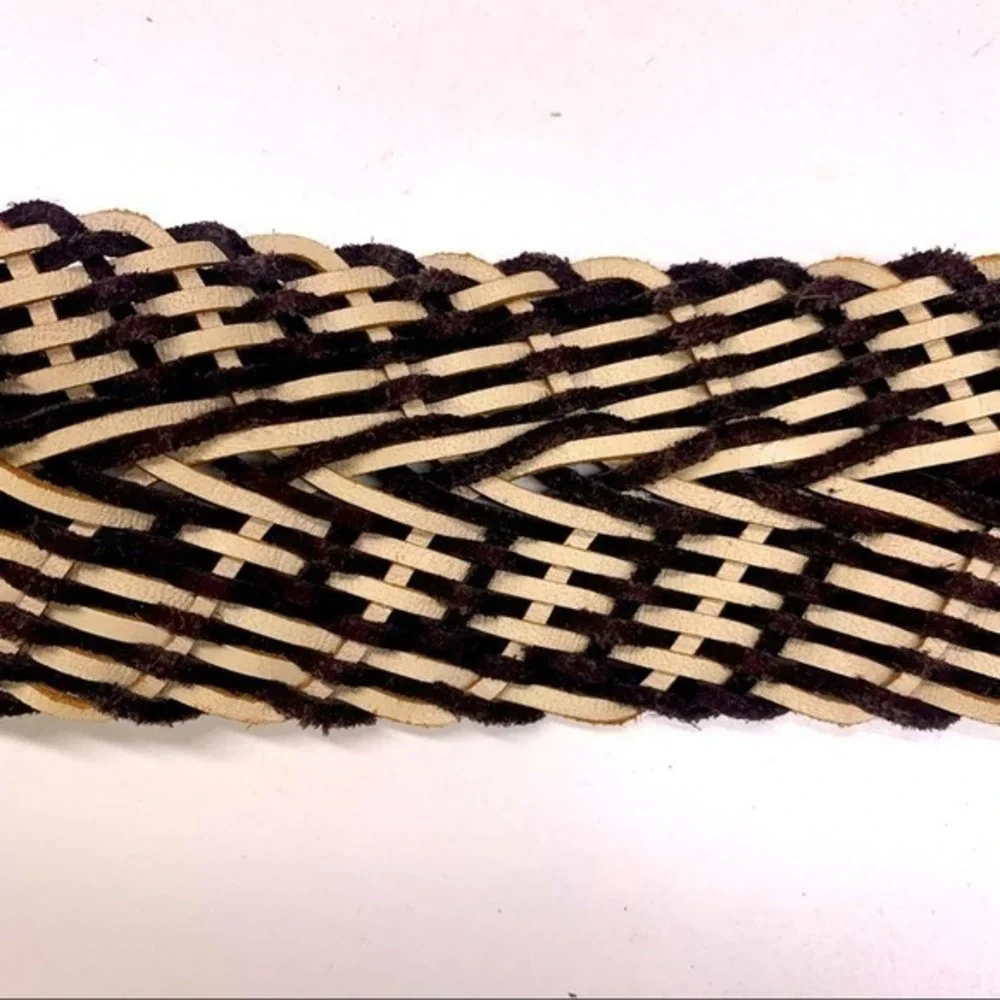 Dark Brown & Cream Chunky Woven Leather Belt‎